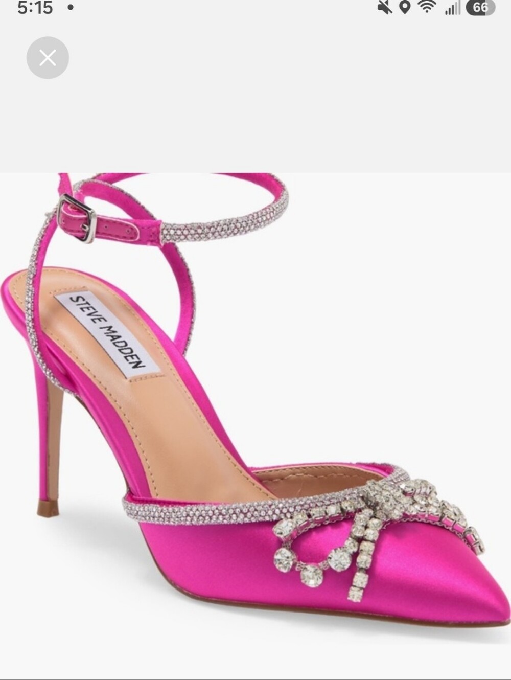 Steve Madden Lakelyn Crystal Bow Ankle Strap High Heel Hot Pink Satin Sandal NIB